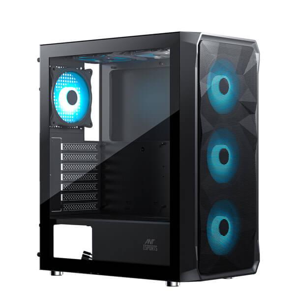 ANT ESPORTS ICE-112 AUTO RGB (ATX) MID TOWER CABINET WITH TEMPERED GLASS SIDE PANEL (BLACK)