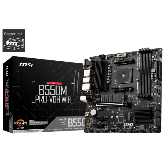 MSI B550M PRO-VDH WiFi ProSeries Motherboard (AMD AM4, DDR4, PCIe 4.0, SATA 6Gb/s, M.2, USB 3.2 Gen 1,  D-SUB/HDMI/DP, Micro-ATX) HDMI, Micro ATX Gaming Motherboard AMD Ryzen 5000 Series